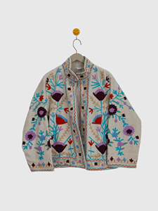 Chaqueta con Cuello Mandarín y Bordado Floral a Mano, Manga Larga, Talla Grande, Estilo Boho Chic de Algodón para Mujer, Ropa de Primavera - Product Image 1