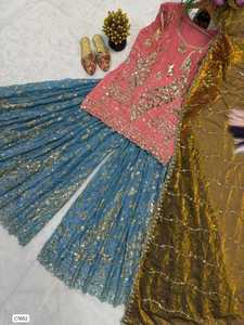 Pink Embroidered Pakistani <b>Lehenga</b> Set Silk Blend Anarkali Suit With Dupatta Bridal Wedding Party Wear - Product Image 3