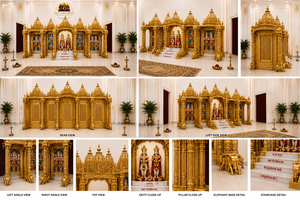 Templo de Madera Estilo Grand Haveli para Centro de Convenciones, Altar Hindú Dorado Personalizado para Centro Comunitario, Mandir Haveli de EE. UU. - Product Image 5