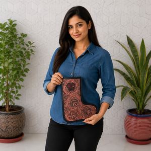 New Hand Tooled Leather <b>Christmas</b> <b>Stocking</b> For Family Genuine Leather <b>Christmas</b> Tree Fireplace Hanging and Party Decoration Bag - Product Image 3