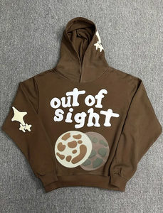 Sudadera con Capucha Oversize de Felpa Marrón para Mujer, con Estampado 'Out of Sight', Estilo Urbano, Casual de Otoño - Product Image 3