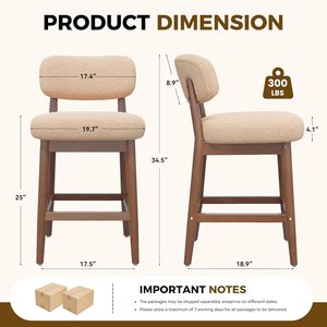 Wholesale Modern Nordic Solid Wood Bar <b>Stools</b> Boucle Fabric Upholstered Counter <b>Height</b> Chairs for Kitchen Island - Product Image 4