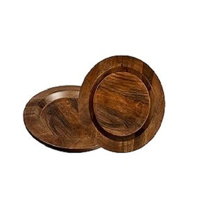 Ensemble de 2 assiettes de présentation en bois naturel de qualité standard, design moderne, forme ronde, décoration de table, vaisselle, assiettes - Product Image 1