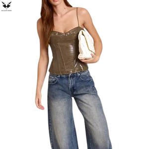 Dark Olive Croc Faux Leather Structured Customized Made Easy To Wear Durable Medium Control Corset Shapewear for Women - Product Image 3