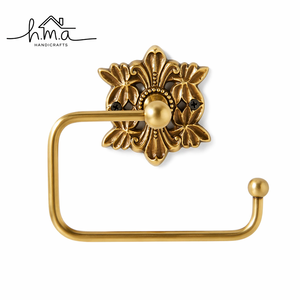 Antique Gold Brass Square Frame Toilet <b>Paper</b> Holder Floral Backplate Design Curved Open Arm Bathroom <b>Tissue</b> Roll Holder - Product Image 1