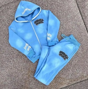 Conjunto de Chándal de Algodón 100% con Lavado Ácido, Estampado Puff y Lavado por Pulverización, Estilo Urbano, que incluye Pantalones de Chándal Acampanados y Sudadera con Capucha de Cremallera Completa - Product Image 3