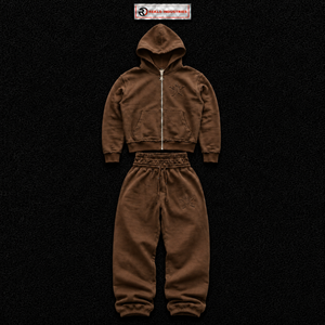 Ensemble survêtement marron pour homme avec logo brodé personnalisé, sweat à capuche zippé et pantalon de jogging, style streetwear oversize, vêtements de sport décontractés, vente en gros - Product Image 5