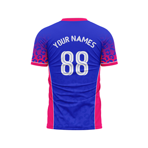 Maillot de football personnalisé bleu jaune imprimé léopard, respirant, extensible dans quatre directions, séchage rapide, anti-transpiration, imprimé par sublimation, sans coutures - Product Image 6