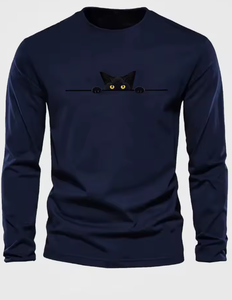 Camiseta de manga larga con cuello redondo y estampado de letras de Nueva York, 100% algodón puro, holgada, cómoda, deportiva y de ocio para hombre - Product Image 2