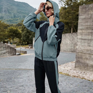 Conjunto deportivo para mujer, corte ajustado, tela de algodón y poliéster, con cremallera, para correr, gimnasio, entrenamiento, fitness. - Product Image 1