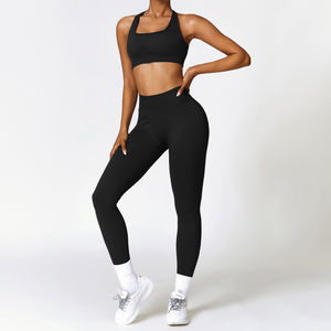 Conjunto de 2 Piezas de Leggings y Sujetador Deportivo Transpirable sin Costuras de Cintura Alta para Mujer, Servicio OEM, Logotipo Personalizado, Ropa Deportiva Elástica de Alta Calidad - Product Image 2