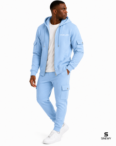 Sweat-shirt à capuche zippé bleu clair pour homme SINEWY, coupe classique, décontracté, avec poches, idéal pour l'automne, 100 % coton respirant - Product Image 3