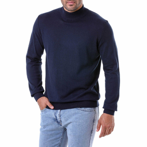 Pull en maille à col montant bleu marine pour homme, manches régulières, couleur unie, vêtement d'automne - Product Image 6