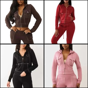 Conjunto de Sudadera con Cremallera y Costuras Gruesas Estilo Vintage para Mujer de Primera Calidad |   Conjunto Deportivo Bordado de Marca Privada, Ultra Grueso, Totalmente Personalizado - Product Image 2