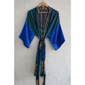 Kimono de Seda con Parches de Diseño para Mujer, Lujosa Túnica Larga Estilo Boho para Dormir, Elegante Ropa de Estar por Casa - Product Image 2