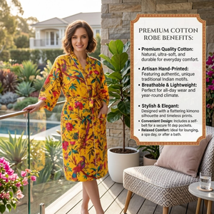 Robe kimono en coton bleu turquoise style bohème |   Robe de chambre à manches longues et col en V pour femme |   Robe longue avec cordon de serrage et poche avant, modèle maître - Product Image 4