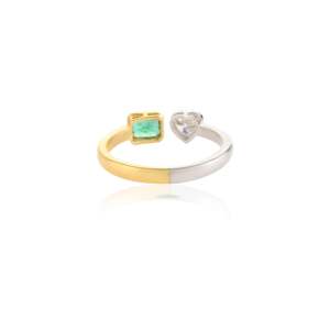 18K Gold Two-Toned Emerald and Diamond Statement Ring for Women - Product Image 6
