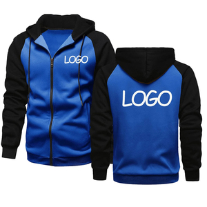 Sweat-shirt à capuche zippé raglan en molleton noir et bleu pour homme, vêtement de sport décontracté, veste de course, grandes tailles - Product Image 1