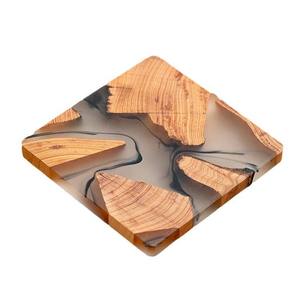 Sous-verre créatif écologique en bois et résine de pin, carré, anti-brûlure, isolant, motif animalier et paysager - Product Image 1