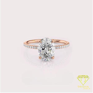 Bague de fiançailles en moissanite taille ovale en or jaune avec bande pavée, élégante bague solitaire pour mariage ou promesse - Product Image 6