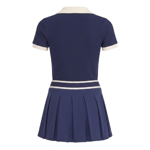 Pickleball Women's V-Neck Polo Collar Knitted Polyester/Cotton Sport <b>Set</b> Short Sleeve Polo Pleated Knee Skirt Solid Breathable - Product Image 5