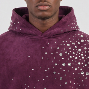 Sweat-shirt à capuche en molleton pour homme, coupe ample, violet, avec strass, style automne, motif à pois - Product Image 6
