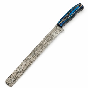 Couteau à découper artisanal en acier Damas de qualité industrielle, fabriqué sur mesure par Ahmad Fabric, manche en bois de 15 cm, lame à pointe tombante, étui en cuir, pour droitier - Product Image 3