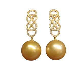 Boucles d'oreilles pendantes en or naturel 18 carats, perles rondes de 12 à 13 mm, presque parfaites, de haute qualité, cadeau personnel avec boîte cadeau - Product Image 5