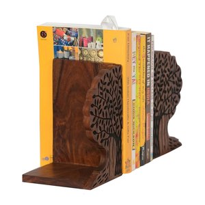 Handmade Wooden Bookends <b>Tree</b> Carved <b>Book</b> Holders Decorative Shelf Supports for Office Desk Home - Product Image 1