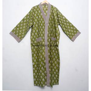 <b>Belted</b> 100% Cotton Soft Digital Printed V-neck Full Length Long Sleeve Breathable Quick Dry Women's <b>Kimono</b> Bathrobe Summer - Product Image 3