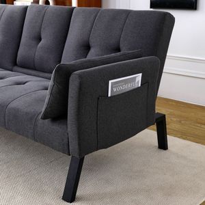 70-Inch Multi-Functional Cotton Linen <b>Sofa</b> <b>Bed</b> with <b>Foldable</b> Design Cup Holder Side Storage for Instant Living Room Switch - Product Image 6