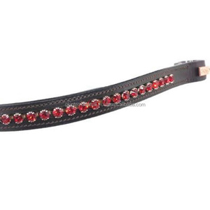 Personalized Red Shining Crystals Diamante Chain Inlaid Empty Channel Padded Leather Horse brow <b>band</b> with Customized Logo <b>Snap</b> - Product Image 6