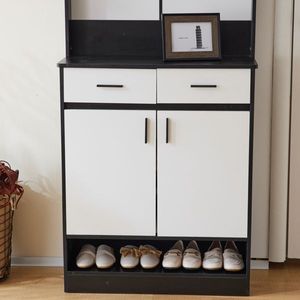Armadio Bianco e Nero per Ingresso e Camera da Letto con Asta Appendiabiti, Scarpiera, Cassetti e Ripiani, Maniglie e Porta Scarpe - Product Image 5
