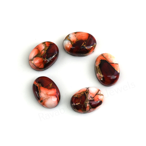 Cabujón de Gema Suelta Ovalado de 10x14mm de Dalia Roja Natural con Acabado Liso y Pulido, Compuesto de Cobre, para Fabricación de Joyas y Colgantes - Product Image 1