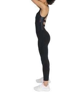 Mono Deportivo Elástico de Una Pieza para Mujer, Diseño Sólido, Negro, Sin Mangas, Cuello Redondo, con Banda en la Cintura - Product Image 5