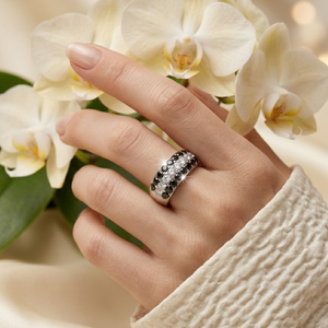 Hong Kong Vente en gros de bijoux fins de haute qualité en or blanc massif 14 carats avec diamant noir naturel, ensemble de bagues de mariage pour couple pour femmes - Product Image 1
