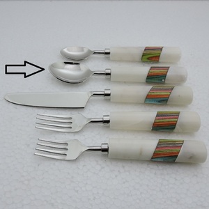 Modern Stainless steel Flatware <b>Set</b> With White <b>Marble</b> Handles 5 Piece Cutlery Dishwasher Safe High Mirror Polish - Product Image 2