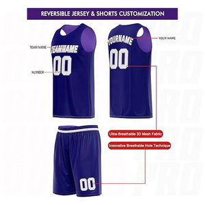 Ensemble de maillot et short de basketball en mesh, gris violet, personnalisé, réversible, double face, sublimation, nouveau design - Product Image 3
