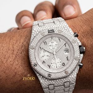 นาฬิกาข้อมือสแตนเลสสตีลหรูหรา ETA Quartz Skeleton Moissanite VVS สำหรับทุกเพศ สไตล์ฮิปฮอป ขนาด 46 มม. กันน้ำ 10 บาร์ ประดับเพชรเต็มเรือน - Product Image 2