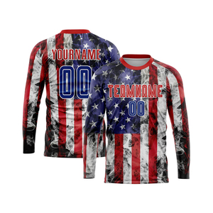 Premium Custom White Royal-red American Flag Soccer Uniform Jersey Heat-transfer Customized Logo Fabric Fashion Sets Sports Wear - Product Image 3