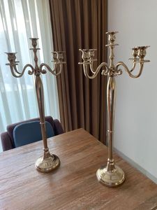 5 Arms <b>Silver</b> Candelabra Table Centerpiece Display Heat Resistance Metal Candle Stand For <b>Candlestick</b> Event Supplies Home Decor - Product Image 6