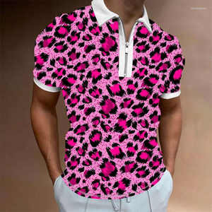 Polo de Hombre con Cierre de Cremallera, Estampado Geométrico y Animal, Colección Deportiva 2026, Corte Atlético, Estampado de Leopardo y Cuadros, con Tachuelas, Ropa Deportiva HD - Product Image 6