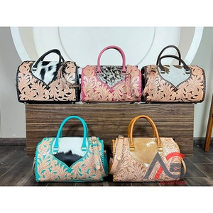 Luxury Women's Vintage Embossed Floral <b>tooled</b> Genuine cowhide <b>Leather</b> Large Capacity Travel Duffel Bag Fashion Tote speedy bag - Product Image 1