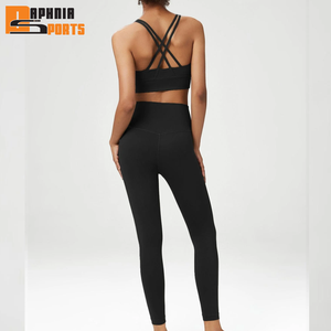 Conjunto Deportivo de 2 Piezas para Mujer, Talla Grande, Color Sólido, Sujetador Deportivo Cruzado y Pantalones Cortos de Cintura Media para Gimnasio, Secado Rápido, para Yoga - Product Image 5