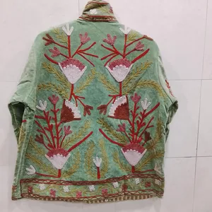 Veste en coton vert pour femmes, brodée au style Suzani, à motifs floraux, bohème, ethnique, faite à la main, vintage, décontractée, vêtement d'extérieur - Product Image 3