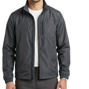 Windproof Zipper <b>Jacket</b> Casual Stand Collar Solid Color Polyester Material Autumn Season <b>Lightweight</b> Outdoor Wear - Product Image 1