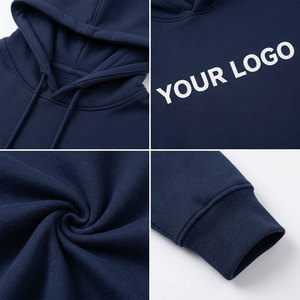 Sweat-shirt à capuche unisexe bleu marine, coupe classique, logo imprimé sur le devant, couleur unie, tricoté en molleton bouclette, vêtement d'automne - Product Image 6
