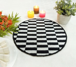 Black <b>White</b> Checkered Placemat Handmade Beaded <b>Table</b> Mat <b>Round</b> Dining <b>Table</b> Decor Checkerboard Bead Modern Beaded coster - Product Image 1
