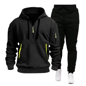Vêtements de sport pour hommes de haute qualité avec impression de logo personnalisé Essential Activewear Quarter Zip Fleece Lined Hoodie Jogger Pants Set Pour Hommes - Product Image 5
