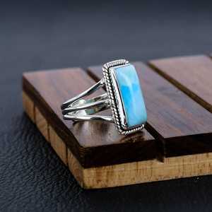 Anillo de Plata Larimar, Anillo de Plata de Ley 925, Plata de Ley 925 Sólida - Product Image 3